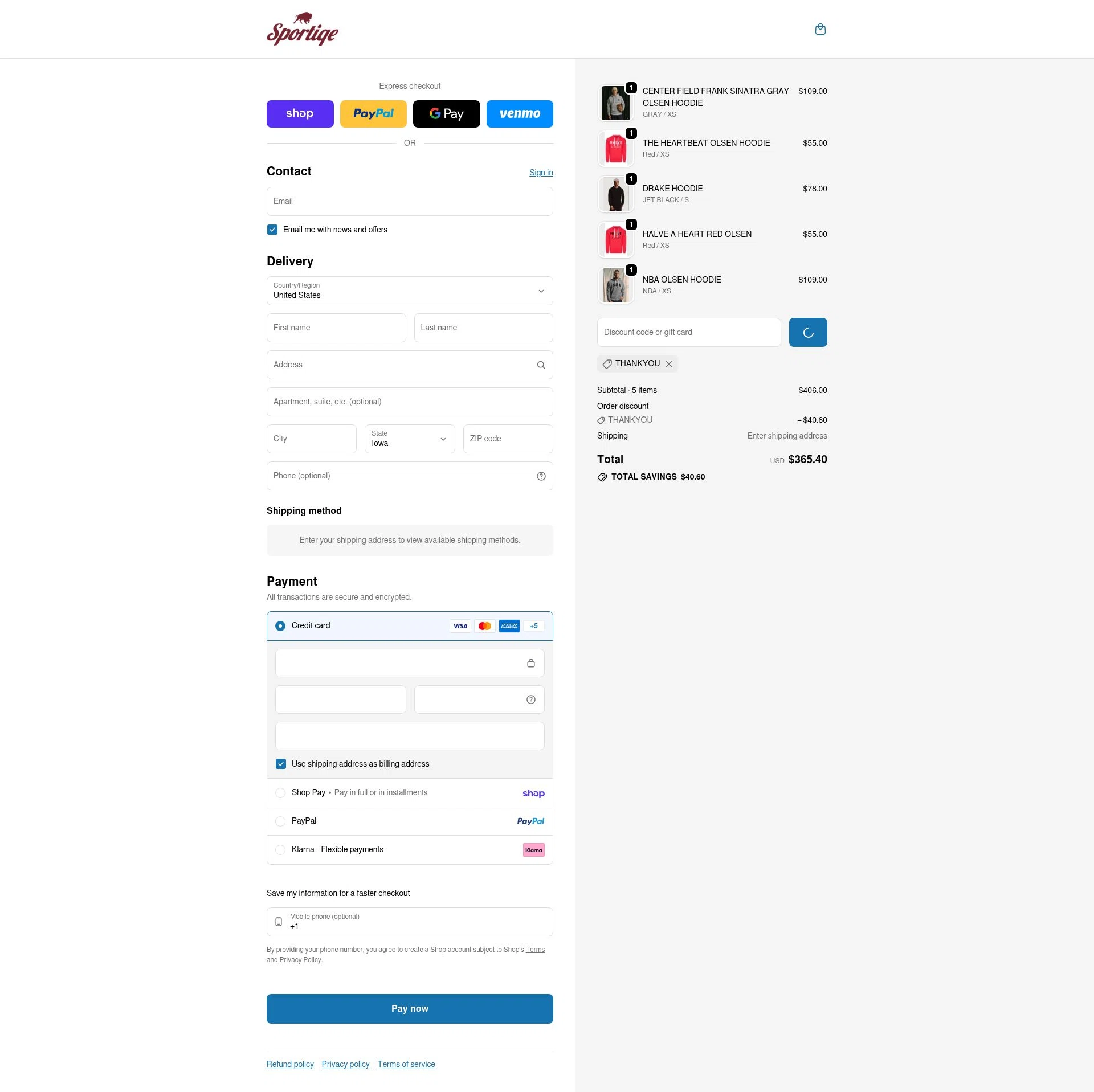 Sportiqe checkout page showing Sportiqe coupon code box | Screenshot taken by SimplyCodes community member on Feb 15, 2026