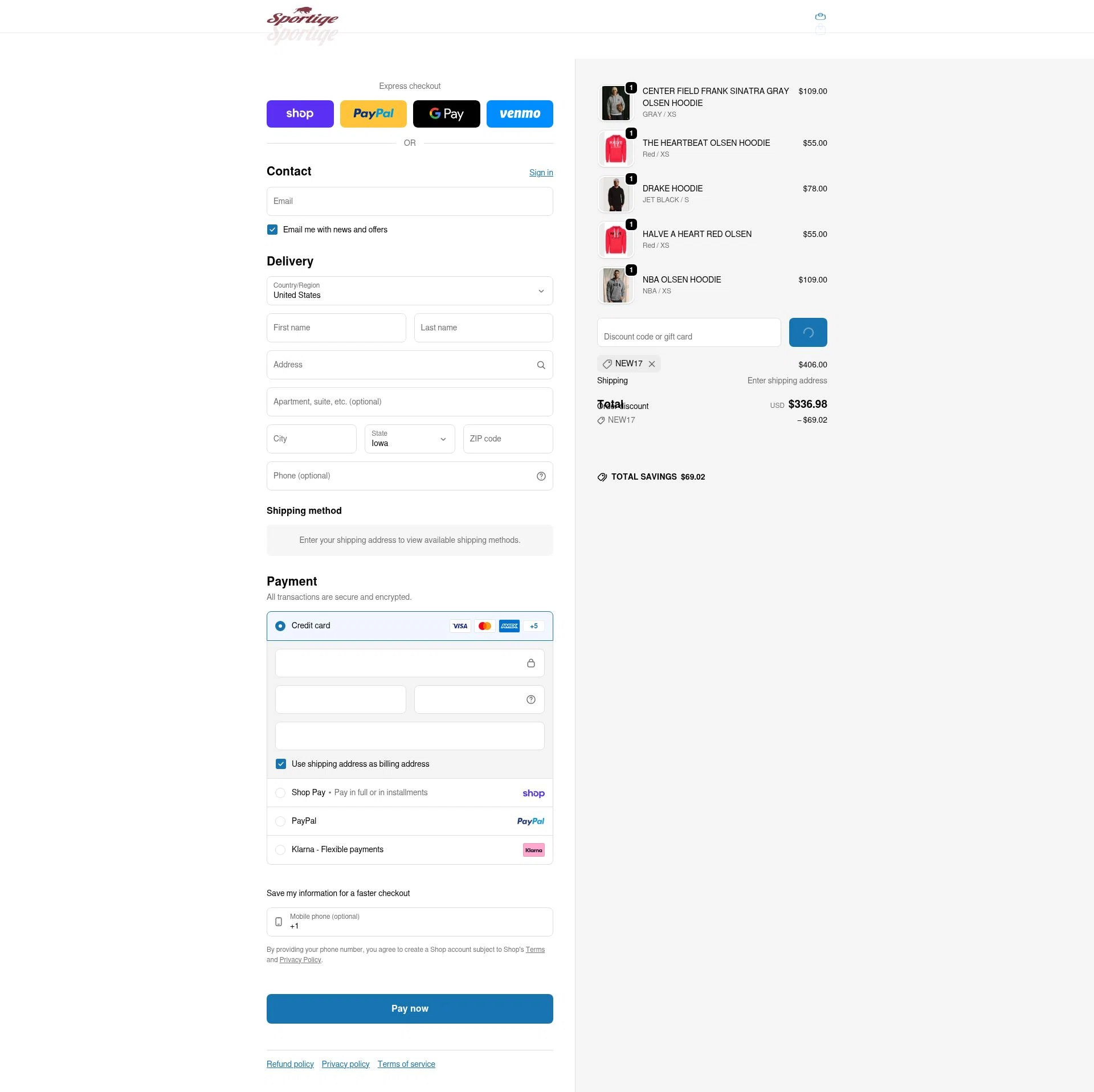 Sportiqe checkout page showing Sportiqe coupon code box | Screenshot taken by SimplyCodes community member on Feb 20, 2026