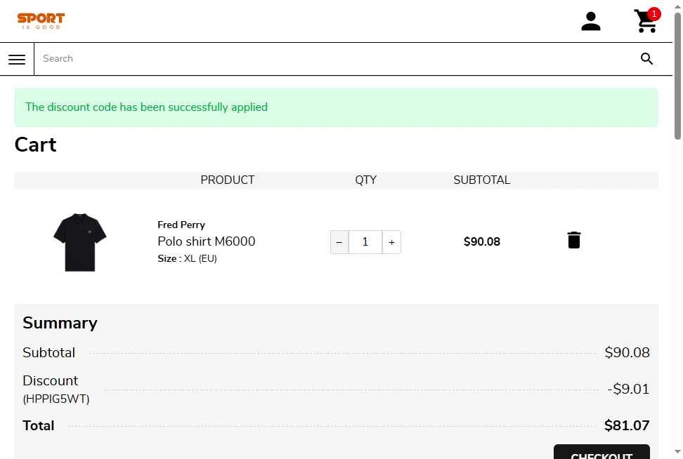 Sport is Good checkout page showing Sport is Good discount code box | Screenshot taken by SimplyCodes community member on Jan 20, 2026