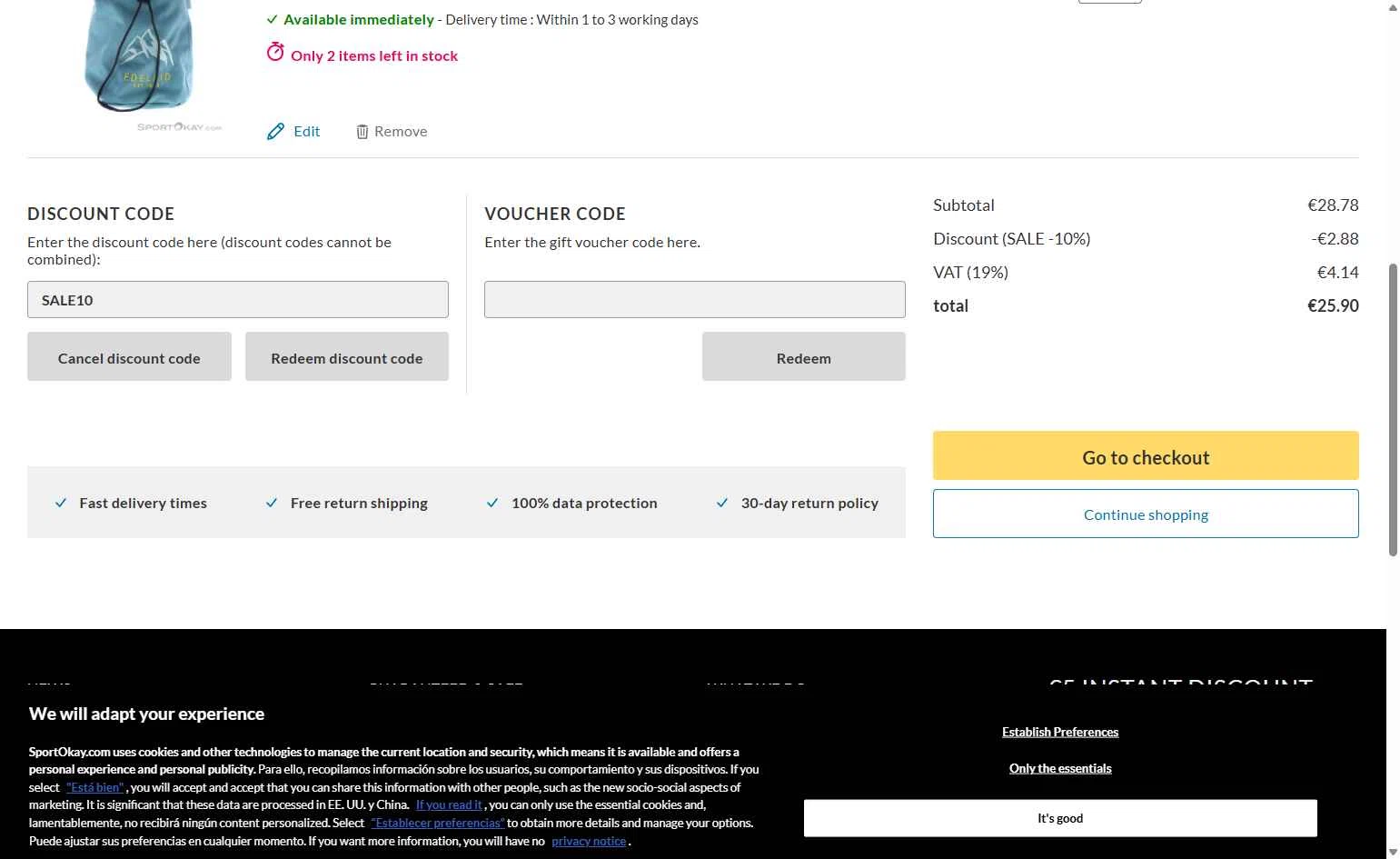 SportOkay checkout page showing SportOkay discount code box | Screenshot taken by SimplyCodes community member on Jan 8, 2026