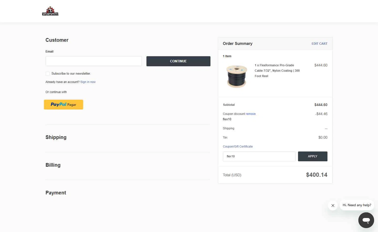 SportSmith checkout page showing SportSmith coupon code box | Screenshot taken by SimplyCodes community member on Feb 11, 2026