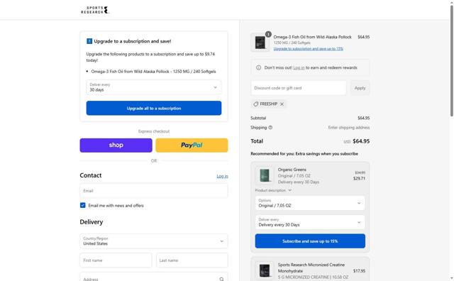 Sports Research checkout page showing Sports Research promo code box | Screenshot taken by SimplyCodes community member on Sep 4, 2025