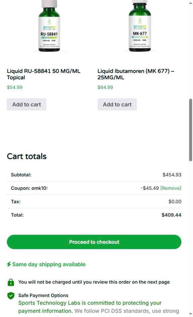 Sports Technology Labs checkout page showing Sports Technology Labs coupon code box | Screenshot taken by SimplyCodes community member on Jul 25, 2025