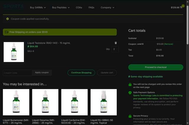 Sports Technology Labs checkout page showing Sports Technology Labs coupon code box | Screenshot taken by SimplyCodes community member on Aug 23, 2025