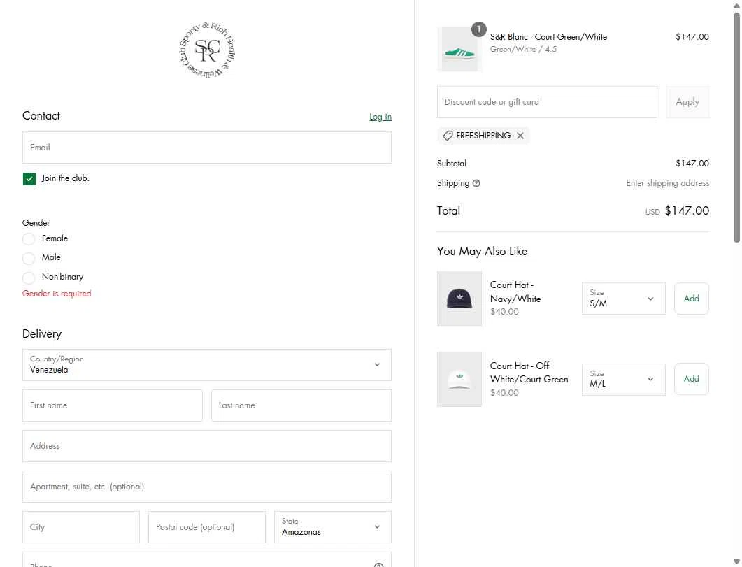 Sporty & Rich checkout page showing Sporty & Rich promo code box | Screenshot taken by SimplyCodes community member on Jun 1, 2025