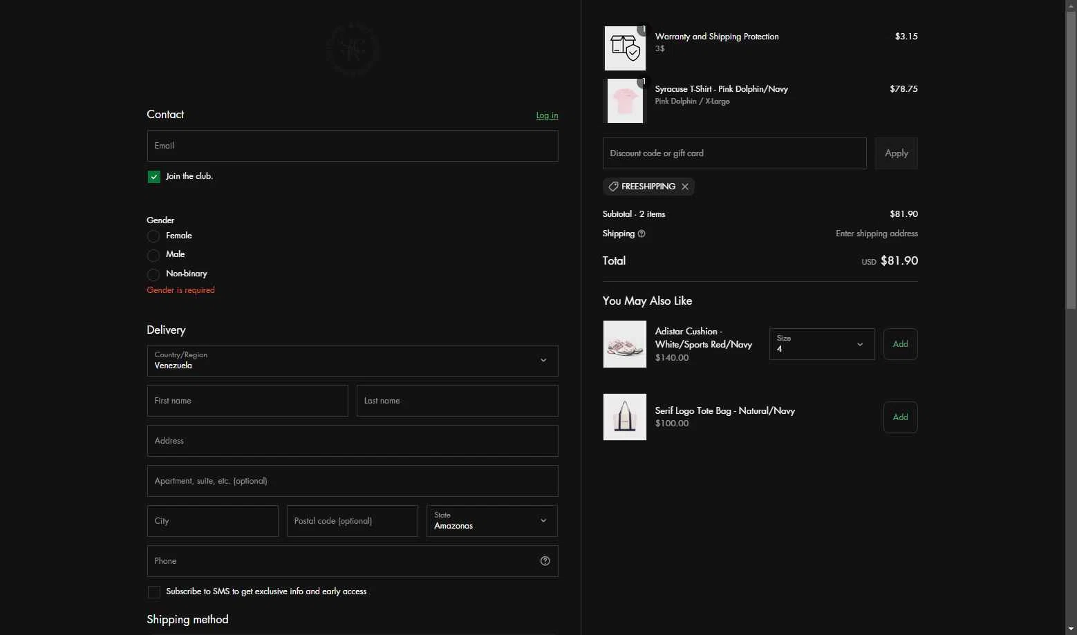 Sporty & Rich checkout page showing Sporty & Rich promo code box | Screenshot taken by SimplyCodes community member on May 9, 2025