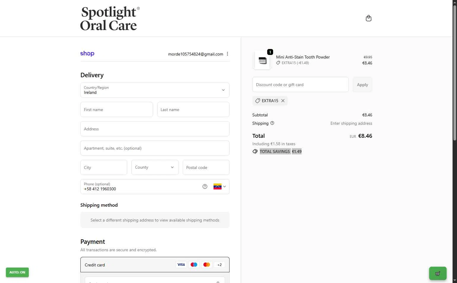 Spotlight Oral Care checkout page showing Spotlight Oral Care discount code box | Screenshot taken by SimplyCodes community member on Dec 31, 2025