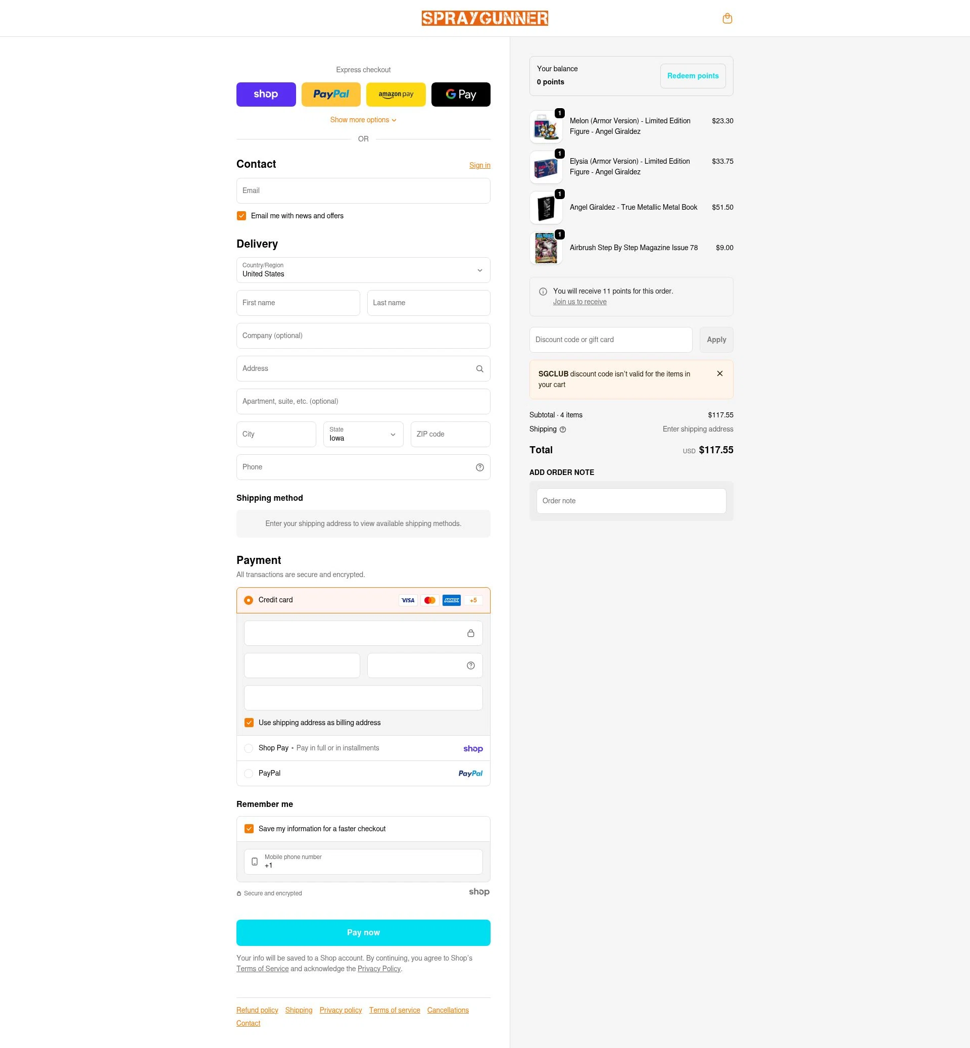 SprayGunner checkout page showing SprayGunner discount code box | Screenshot taken by SimplyCodes community member on Jan 26, 2026
