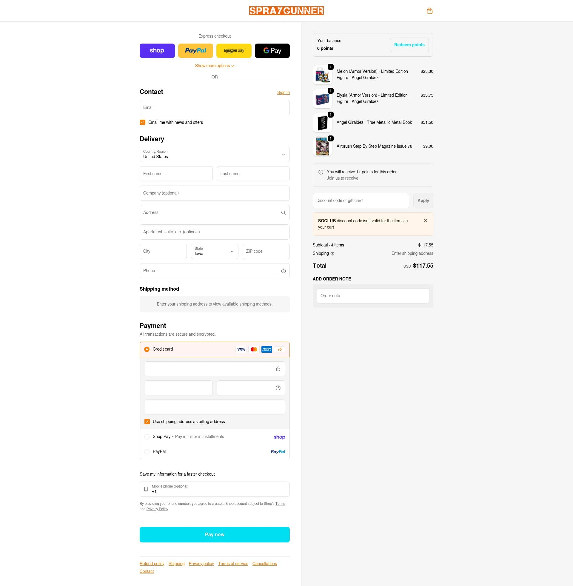 SprayGunner checkout page showing SprayGunner discount code box | Screenshot taken by SimplyCodes community member on Feb 4, 2026