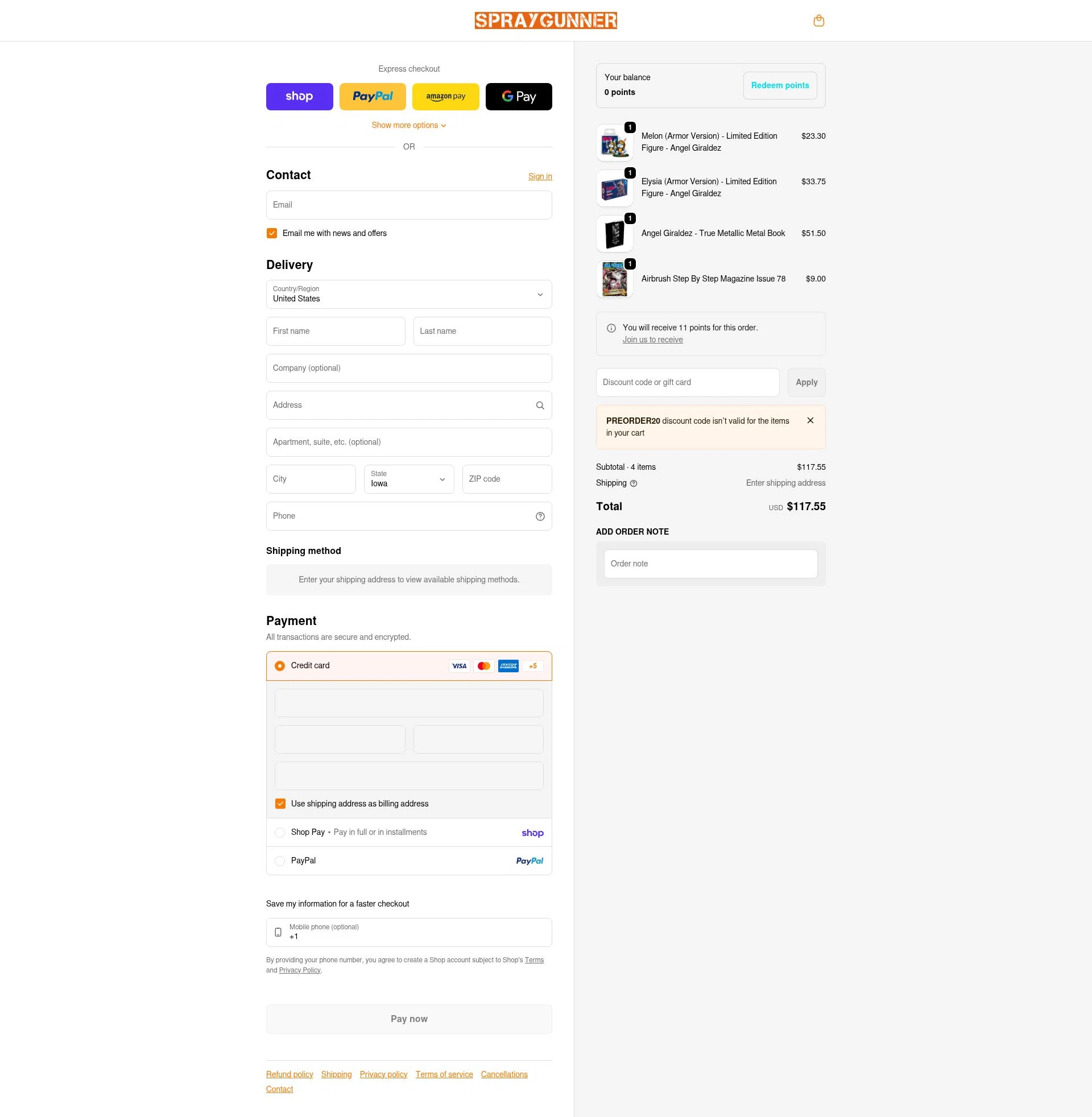 SprayGunner checkout page showing SprayGunner discount code box | Screenshot taken by SimplyCodes community member on Feb 4, 2026