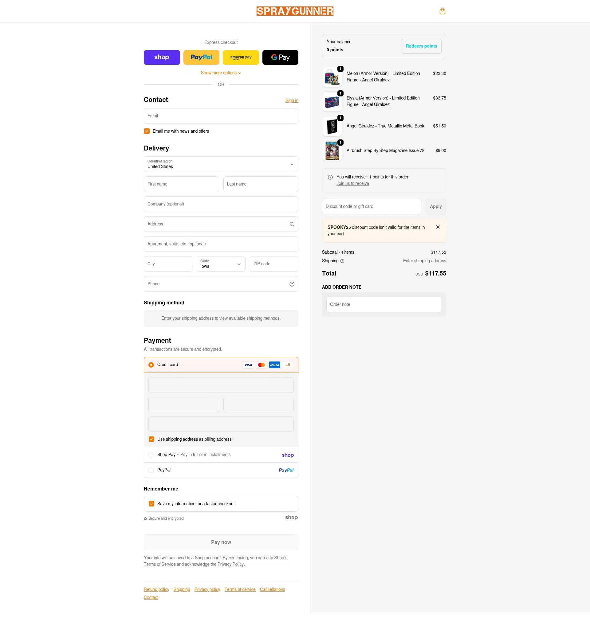 SprayGunner checkout page showing SprayGunner discount code box | Screenshot taken by SimplyCodes community member on Jan 26, 2026