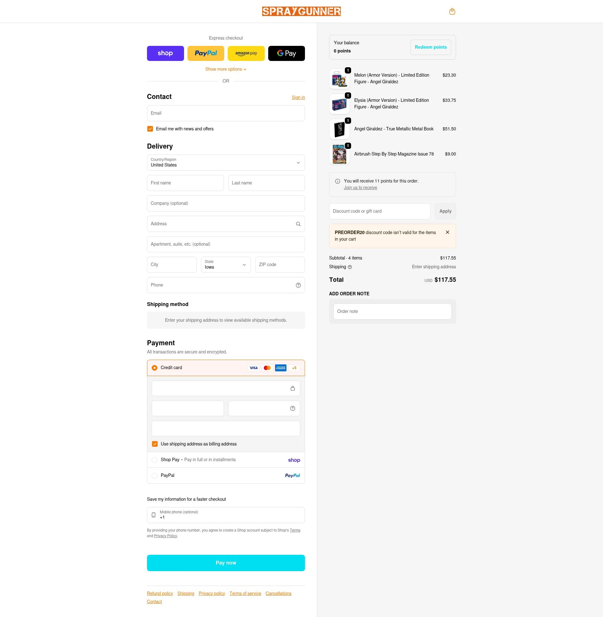 SprayGunner checkout page showing SprayGunner discount code box | Screenshot taken by SimplyCodes community member on Jan 30, 2026