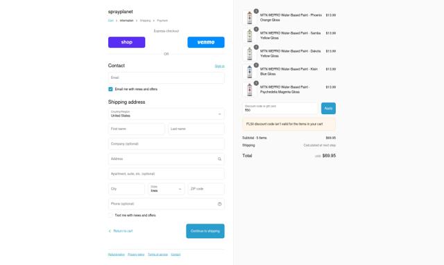 Spray Planet checkout page showing Spray Planet discount code box | Screenshot taken by SimplyCodes community member on Sep 15, 2025