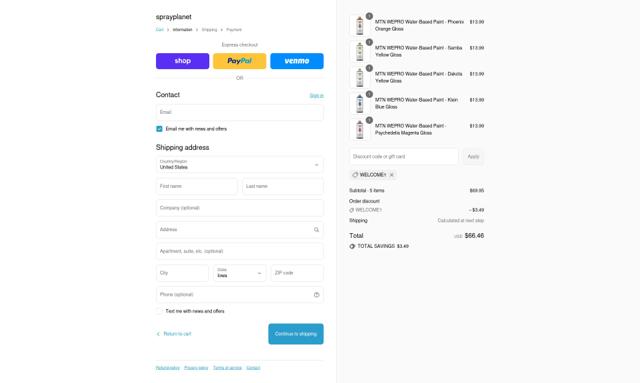 Spray Planet checkout page showing Spray Planet discount code box | Screenshot taken by SimplyCodes community member on Sep 15, 2025