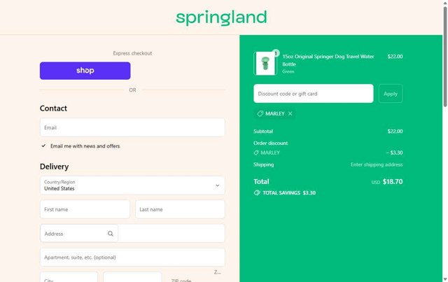 Springer checkout page showing Springer coupon code box | Screenshot taken by SimplyCodes community member on Sep 3, 2025