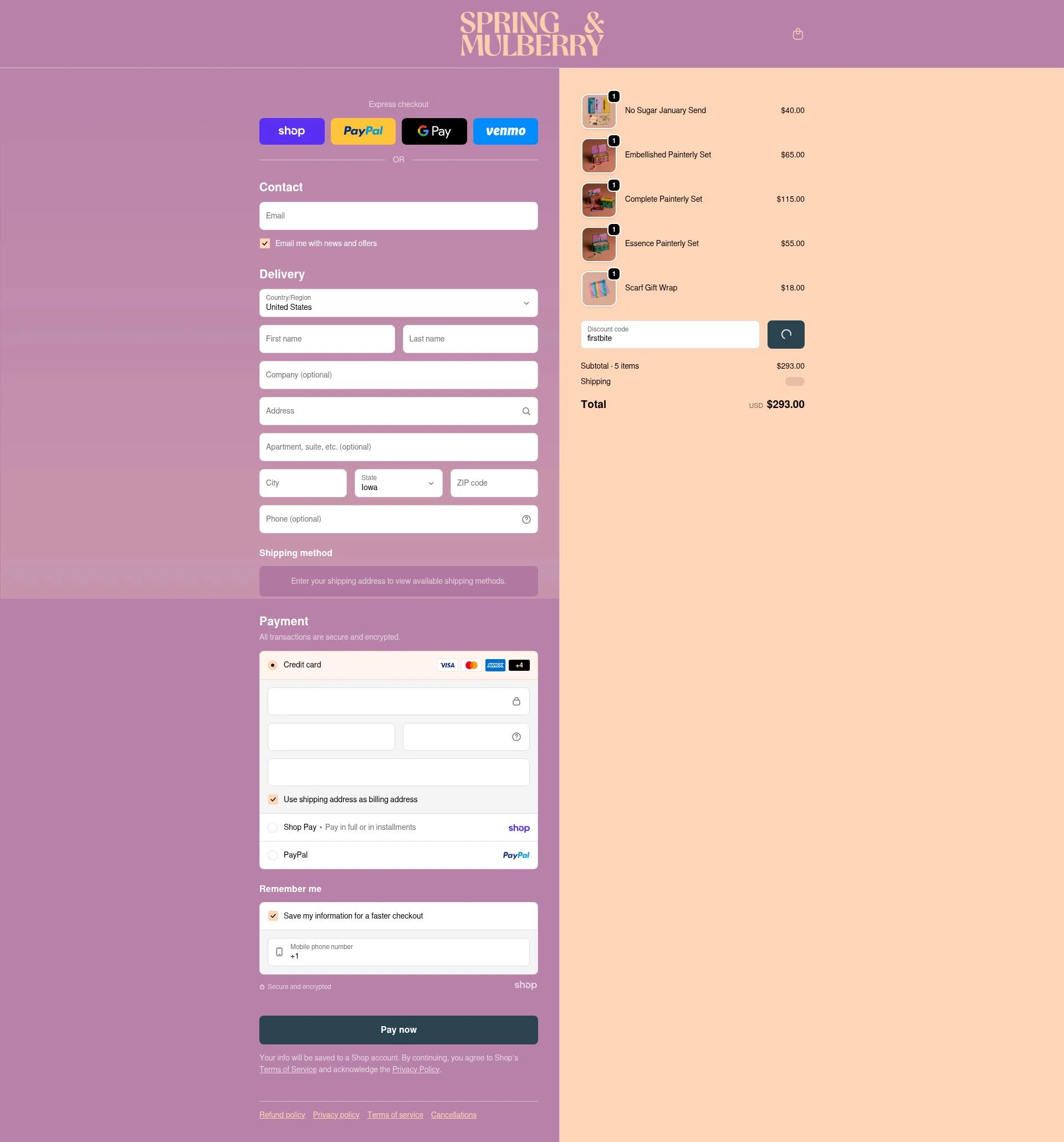 Spring & Mulberry checkout page showing Spring & Mulberry promo code box | Screenshot taken by SimplyCodes community member on Jan 22, 2026
