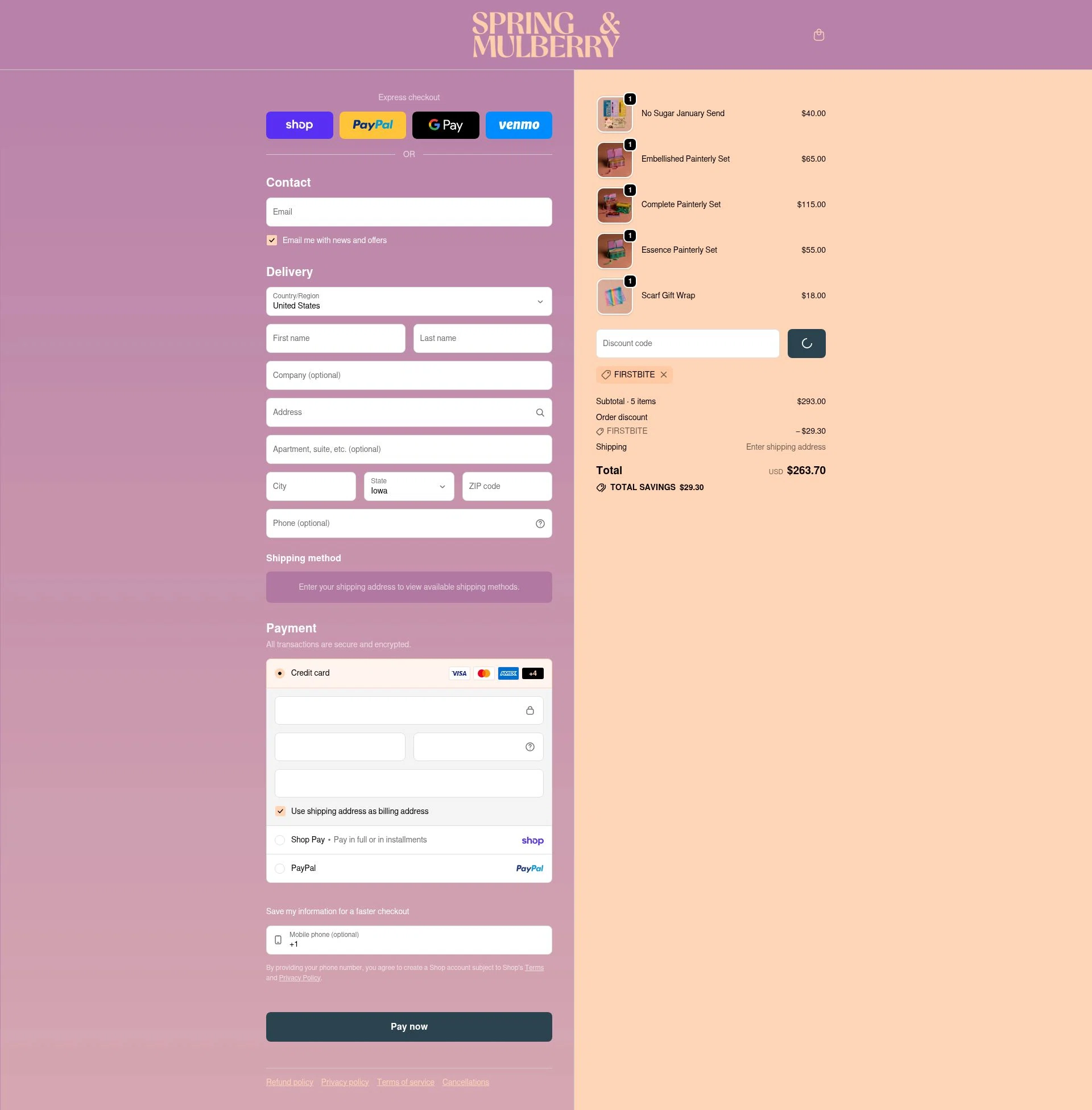 Spring & Mulberry checkout page showing Spring & Mulberry promo code box | Screenshot taken by SimplyCodes community member on Jan 31, 2026