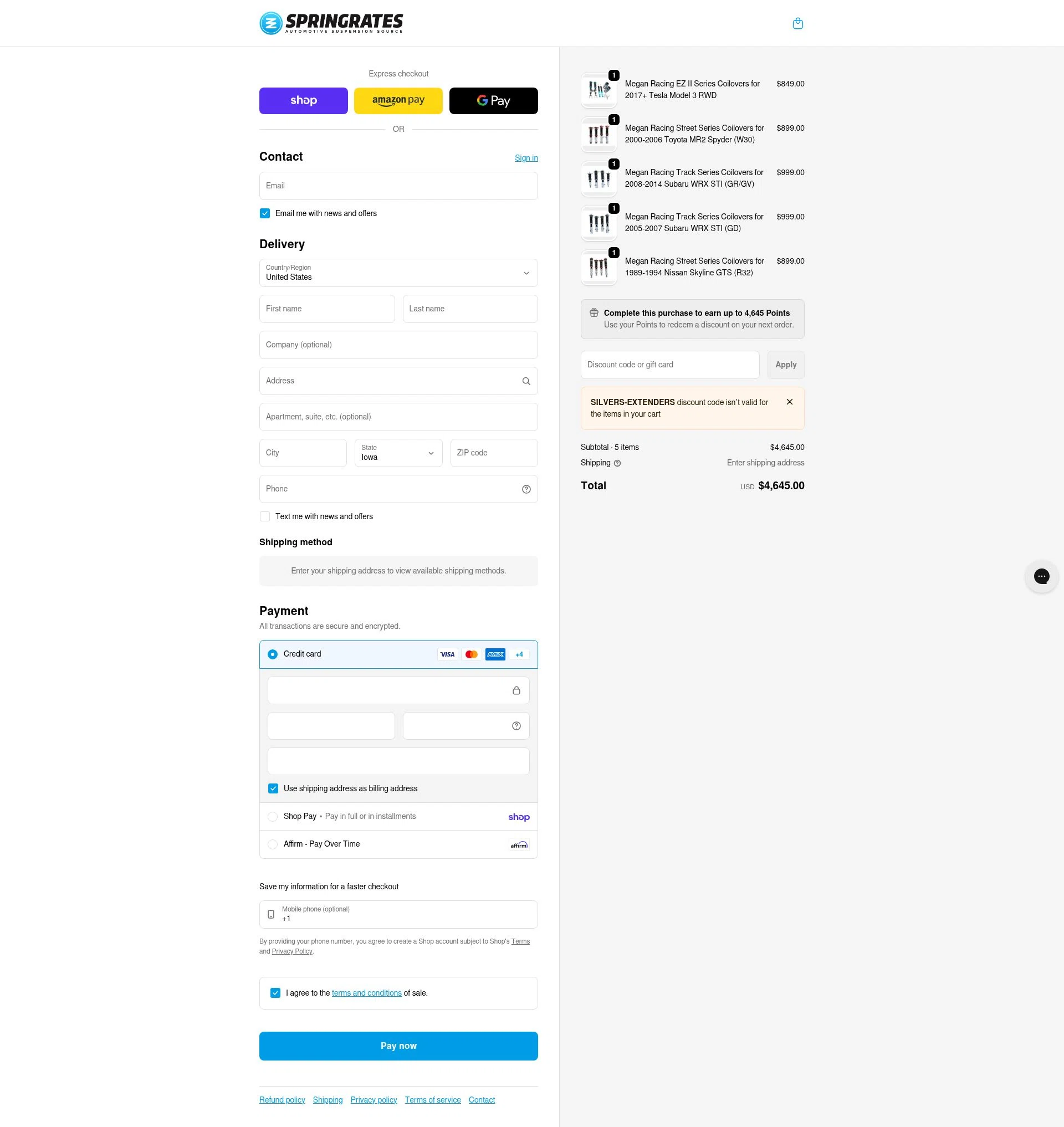 Springrates checkout page showing Springrates discount code box | Screenshot taken by SimplyCodes community member on Feb 5, 2026
