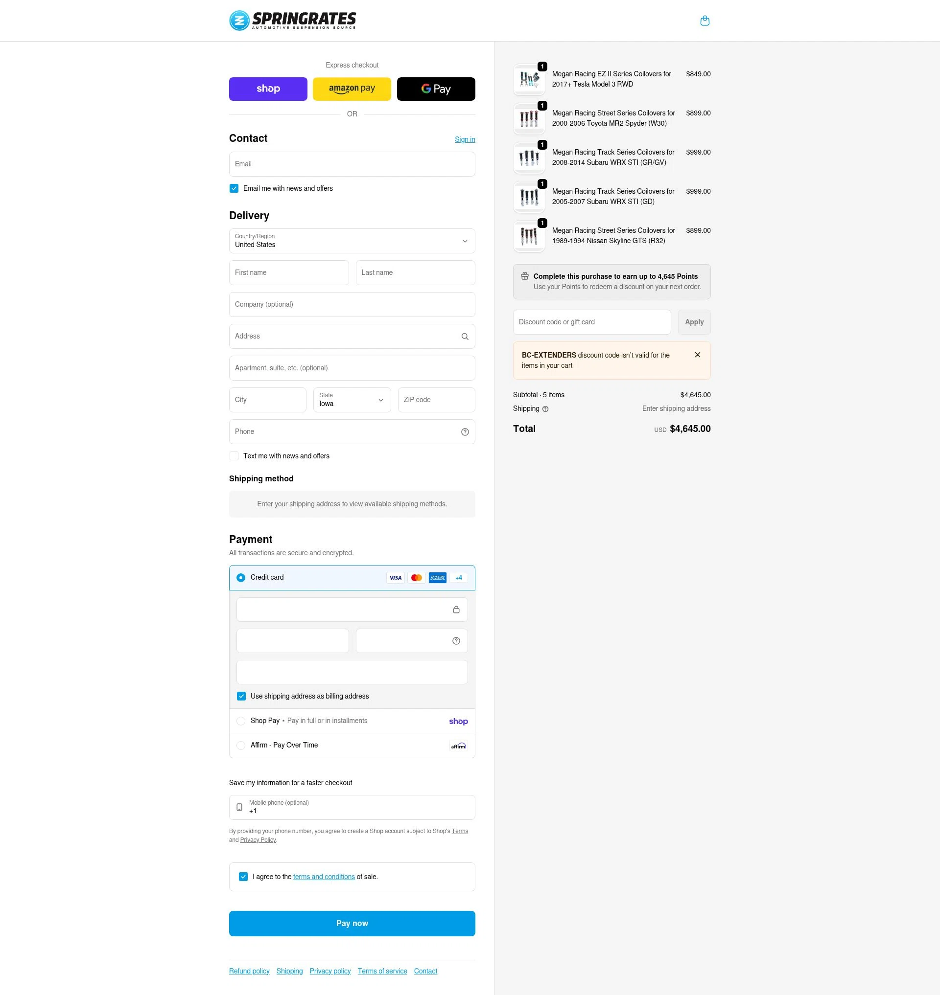 Springrates checkout page showing Springrates discount code box | Screenshot taken by SimplyCodes community member on Feb 5, 2026