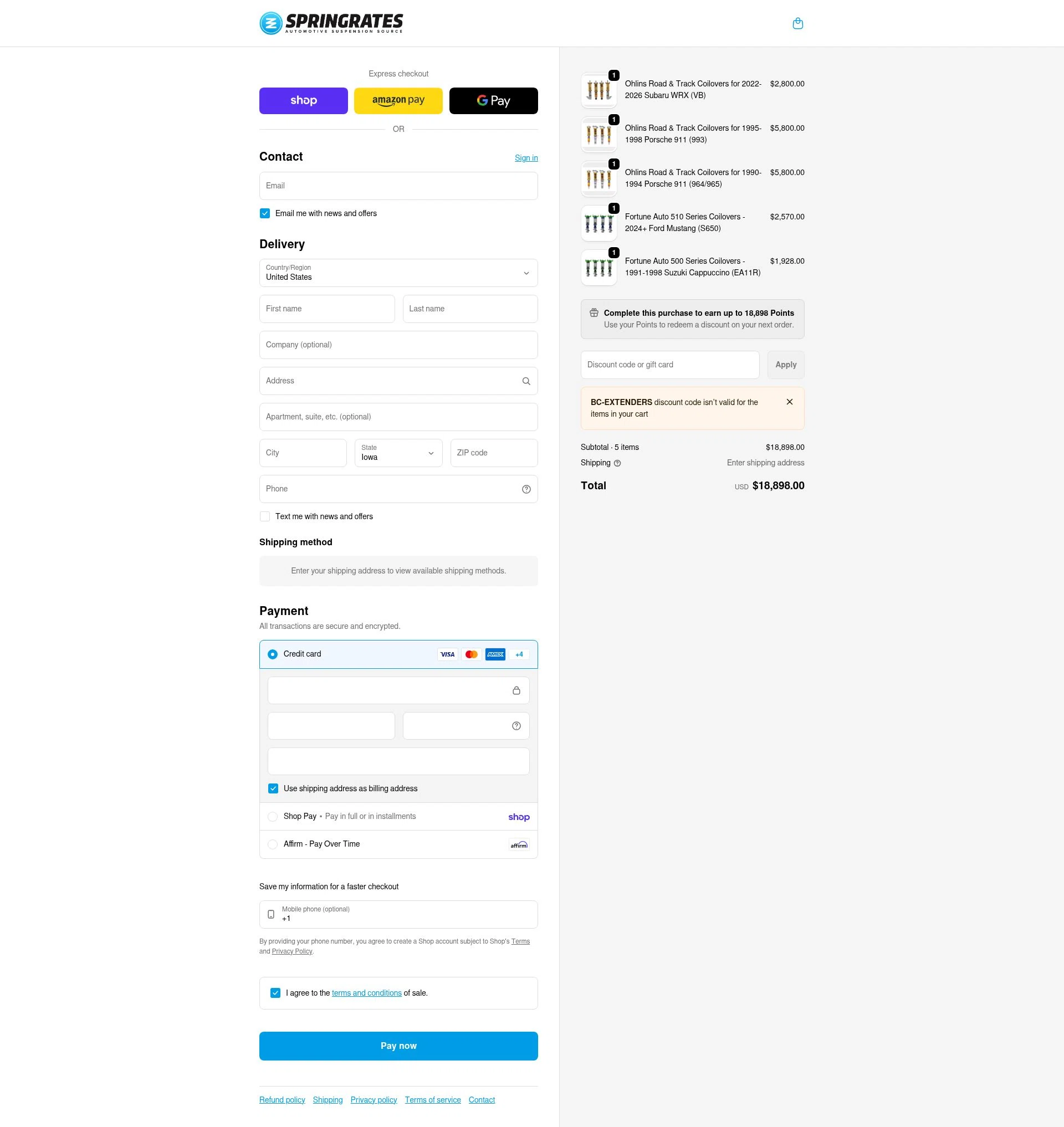 Springrates checkout page showing Springrates discount code box | Screenshot taken by SimplyCodes community member on Feb 1, 2026