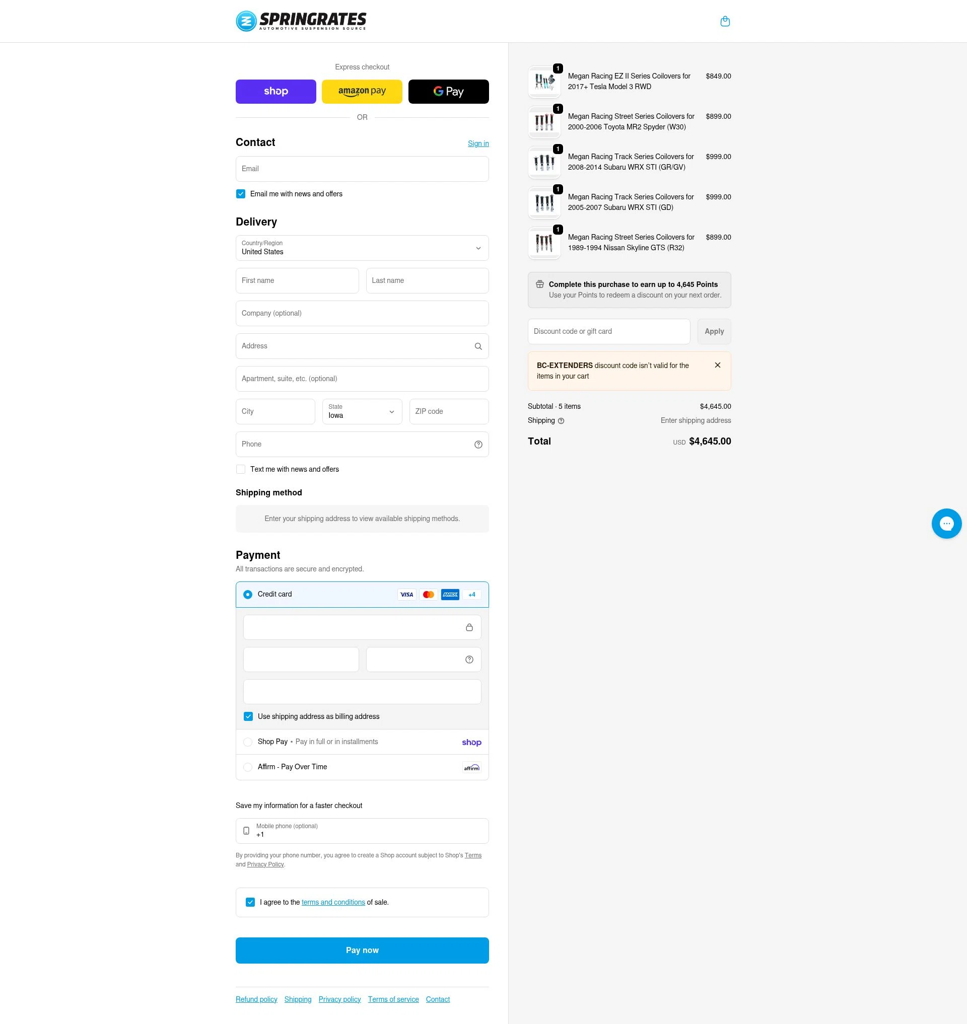 Springrates checkout page showing Springrates discount code box | Screenshot taken by SimplyCodes community member on Feb 9, 2026