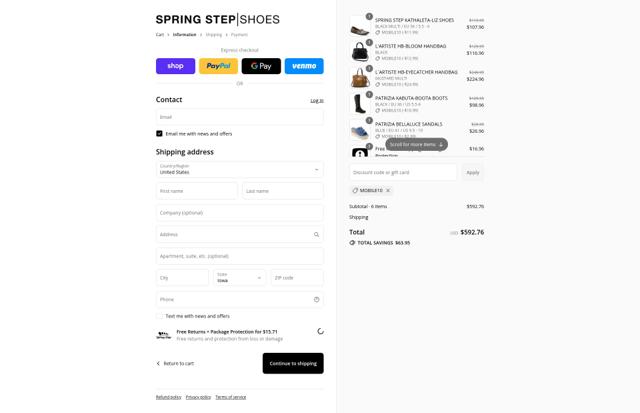 Spring Step Shoes checkout page showing Spring Step Shoes discount code box | Screenshot taken by SimplyCodes community member on Sep 8, 2025
