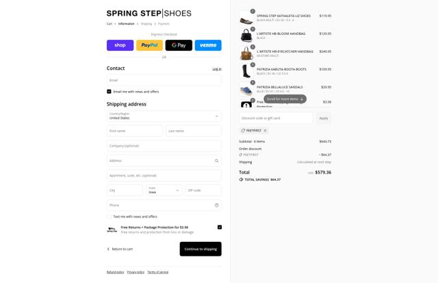 Spring Step Shoes checkout page showing Spring Step Shoes discount code box | Screenshot taken by SimplyCodes community member on Sep 4, 2025