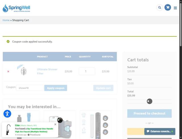 SpringWell checkout page showing SpringWell coupon code box | Screenshot taken by SimplyCodes community member on Aug 29, 2025