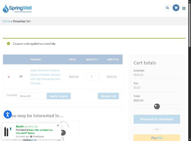 SpringWell checkout page showing SpringWell coupon code box | Screenshot taken by SimplyCodes community member on Sep 6, 2025