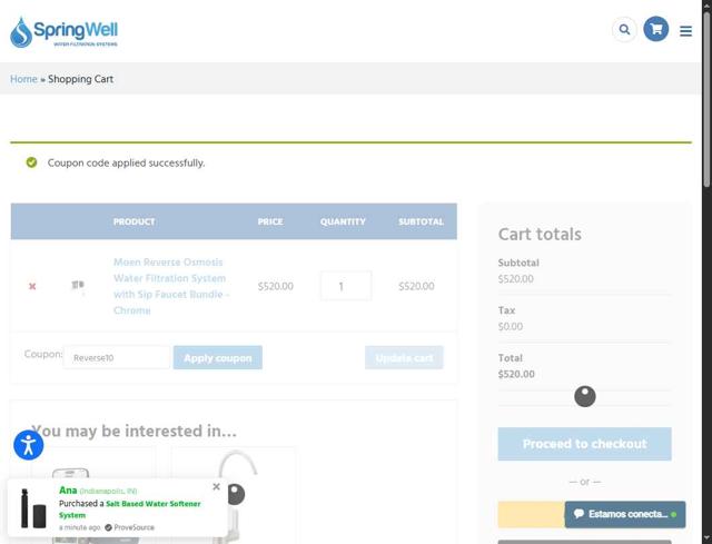 SpringWell checkout page showing SpringWell coupon code box | Screenshot taken by SimplyCodes community member on Aug 29, 2025