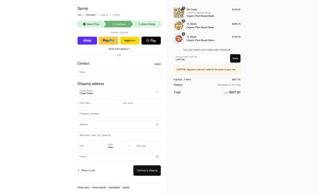 Sprinly checkout page showing Sprinly discount code box | Screenshot taken by SimplyCodes community member on Sep 4, 2025