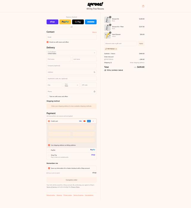 Sproos! checkout page showing Sproos! discount code box | Screenshot taken by SimplyCodes community member on Sep 11, 2025