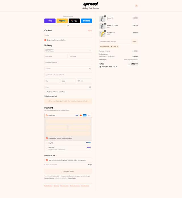 Sproos! checkout page showing Sproos! discount code box | Screenshot taken by SimplyCodes community member on Sep 16, 2025