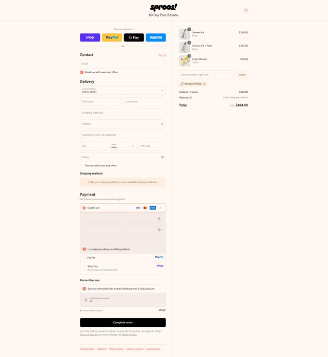 Sproos! checkout page showing Sproos! discount code box | Screenshot taken by SimplyCodes community member on Sep 11, 2025