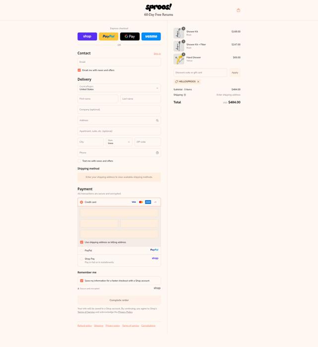Sproos! checkout page showing Sproos! discount code box | Screenshot taken by SimplyCodes community member on Sep 16, 2025