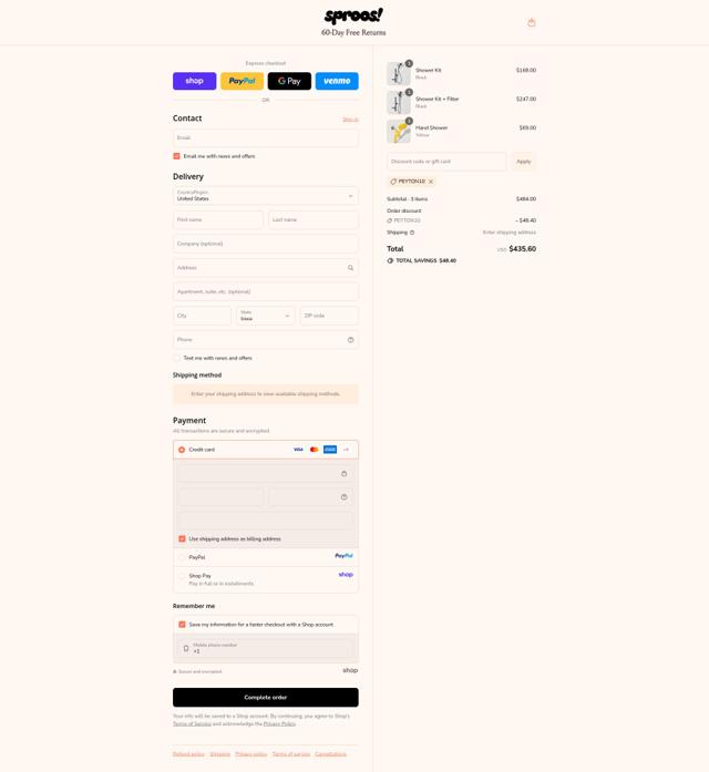 Sproos! checkout page showing Sproos! discount code box | Screenshot taken by SimplyCodes community member on Sep 16, 2025