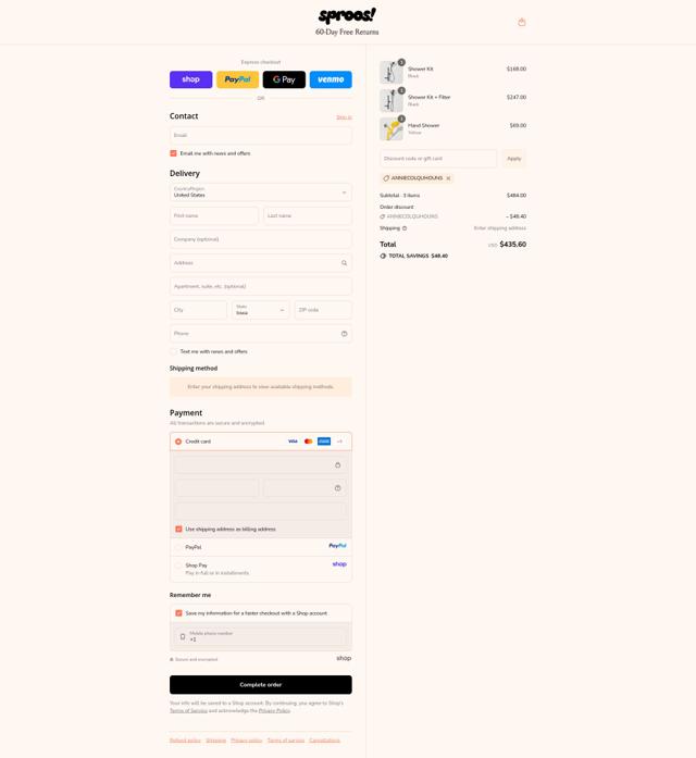 Sproos! checkout page showing Sproos! discount code box | Screenshot taken by SimplyCodes community member on Sep 11, 2025