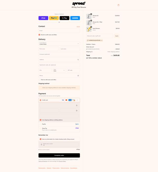 Sproos! checkout page showing Sproos! discount code box | Screenshot taken by SimplyCodes community member on Sep 7, 2025