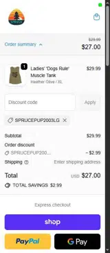 Sprucepup2003lg coupon verification screenshot