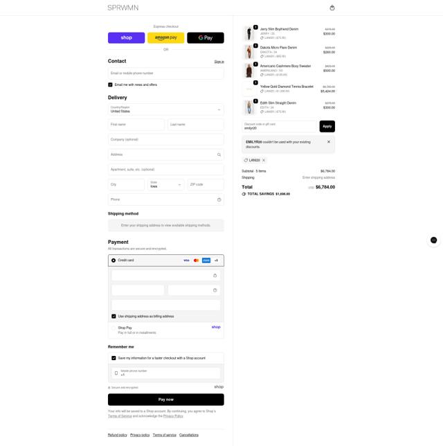 SPRWMN checkout page showing SPRWMN discount code box | Screenshot taken by SimplyCodes community member on Oct 3, 2025