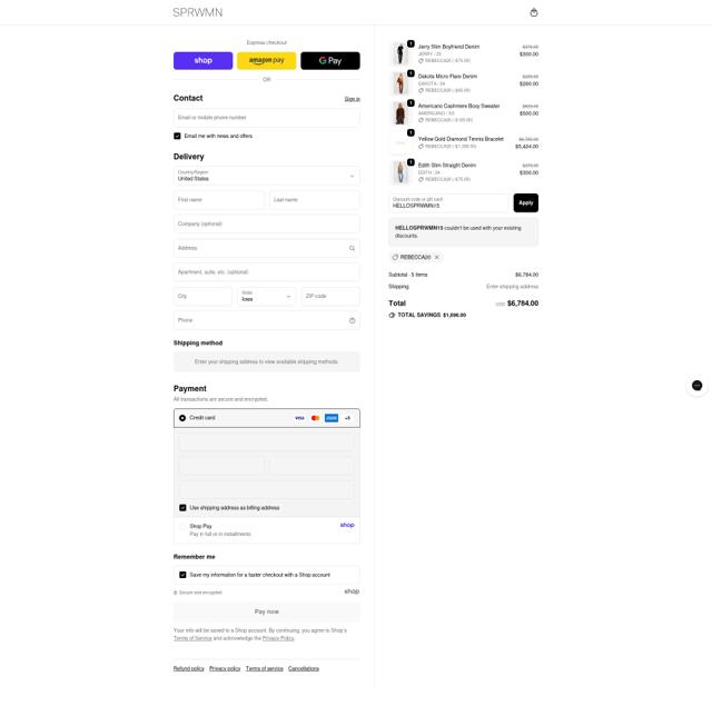 SPRWMN checkout page showing SPRWMN discount code box | Screenshot taken by SimplyCodes community member on Sep 29, 2025
