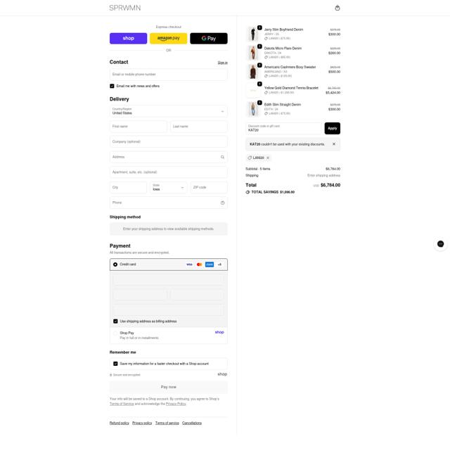 SPRWMN checkout page showing SPRWMN discount code box | Screenshot taken by SimplyCodes community member on Oct 3, 2025