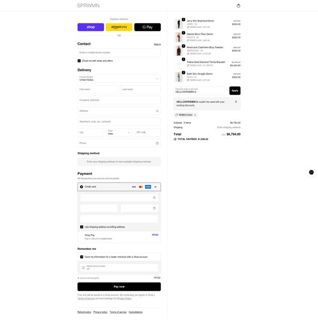 SPRWMN checkout page showing SPRWMN discount code box | Screenshot taken by SimplyCodes community member on Oct 3, 2025