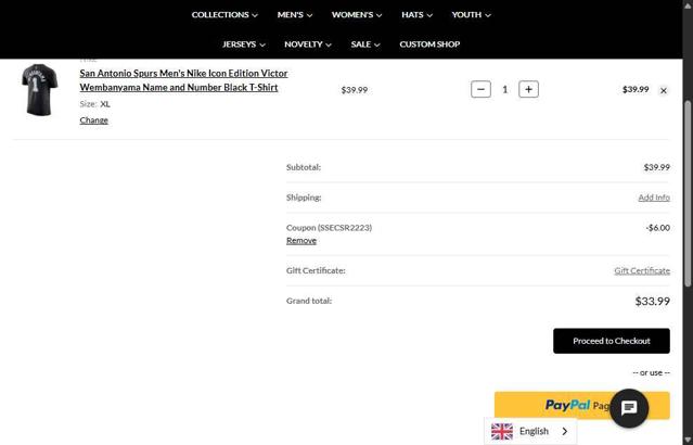 Spurs Fan Shop checkout page showing Spurs Fan Shop promo code box | Screenshot taken by SimplyCodes community member on Aug 5, 2025