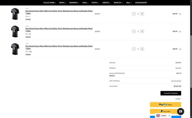 Spurs Fan Shop checkout page showing Spurs Fan Shop promo code box | Screenshot taken by SimplyCodes community member on Jul 31, 2025
