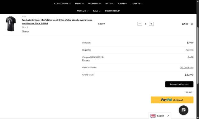 Spurs Fan Shop checkout page showing Spurs Fan Shop promo code box | Screenshot taken by SimplyCodes community member on Jun 27, 2025