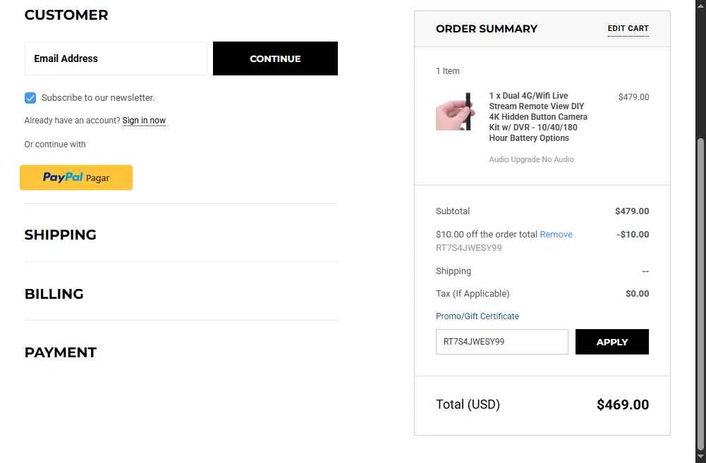 Spy Associates checkout page showing Spy Associates promo code box | Screenshot taken by SimplyCodes community member on Oct 31, 2025