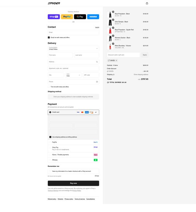 Spyder checkout page showing Spyder discount code box | Screenshot taken by SimplyCodes community member on Aug 21, 2025