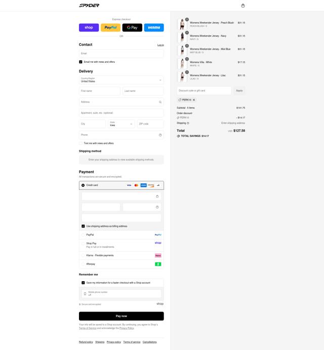 Spyder checkout page showing Spyder discount code box | Screenshot taken by SimplyCodes community member on Sep 9, 2025