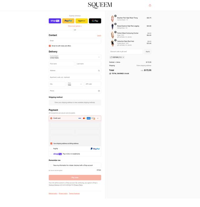 Squeem checkout page showing Squeem promo code box | Screenshot taken by SimplyCodes community member on Aug 4, 2025